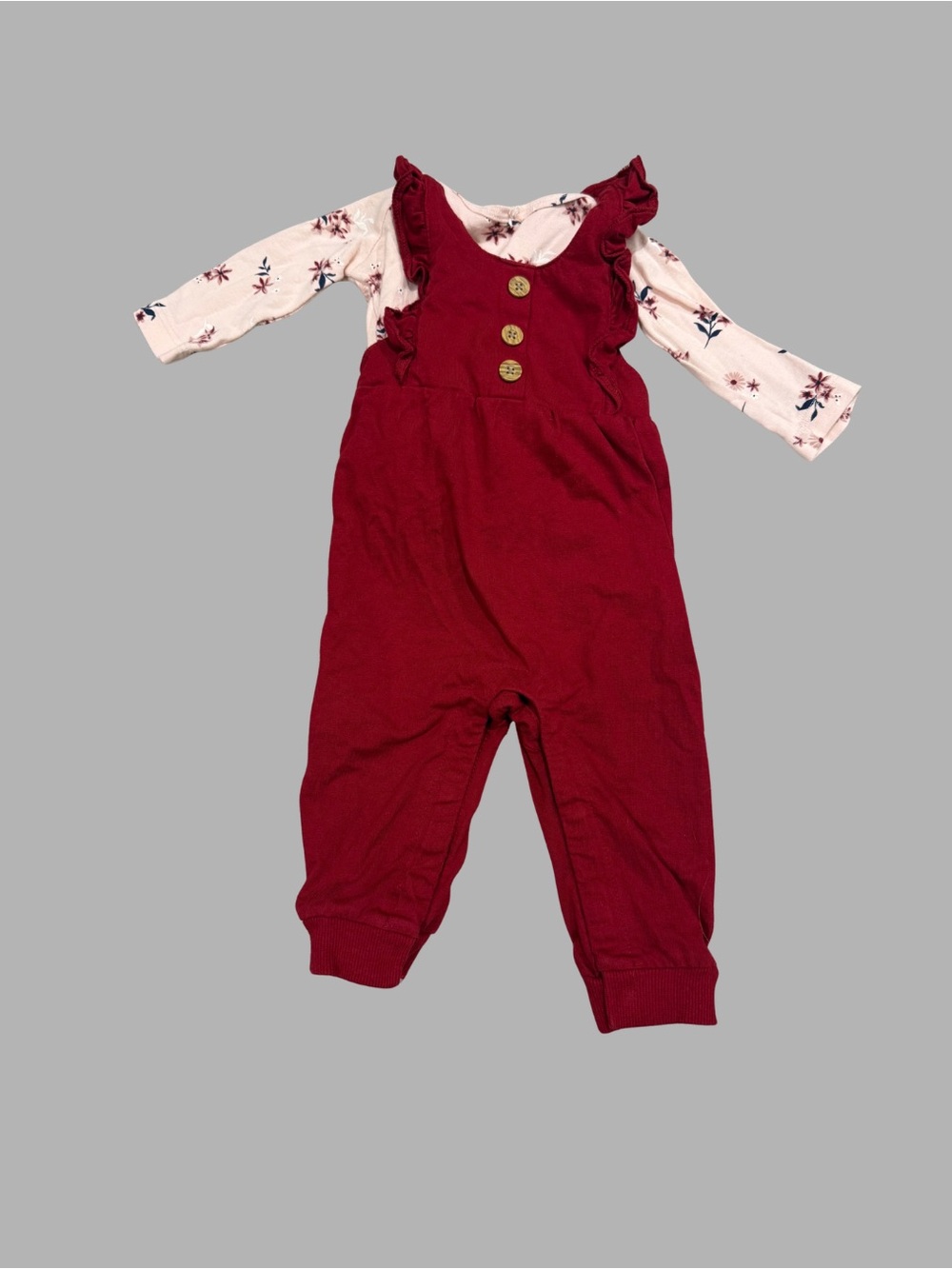 Carter’s Baby Girl Burgundy Ruffle Overall Romper Set 9M
